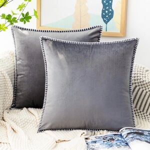 Gray Velvet Throw Pillow Covers (2)